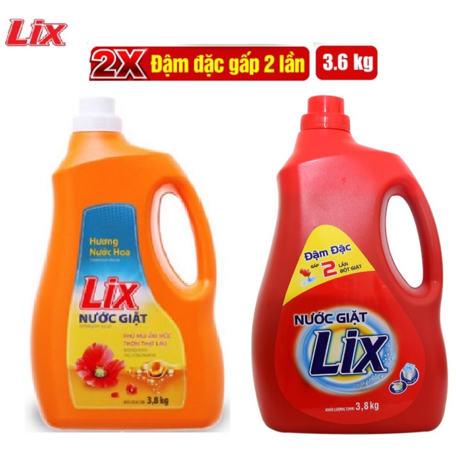 Nước Giặt LIX 3.8 kg ??Tẩy Sạch Vết Bẩn?? Dùng Cho Giặt Tay Và Máy GIặt(ĐỎ/Cam)