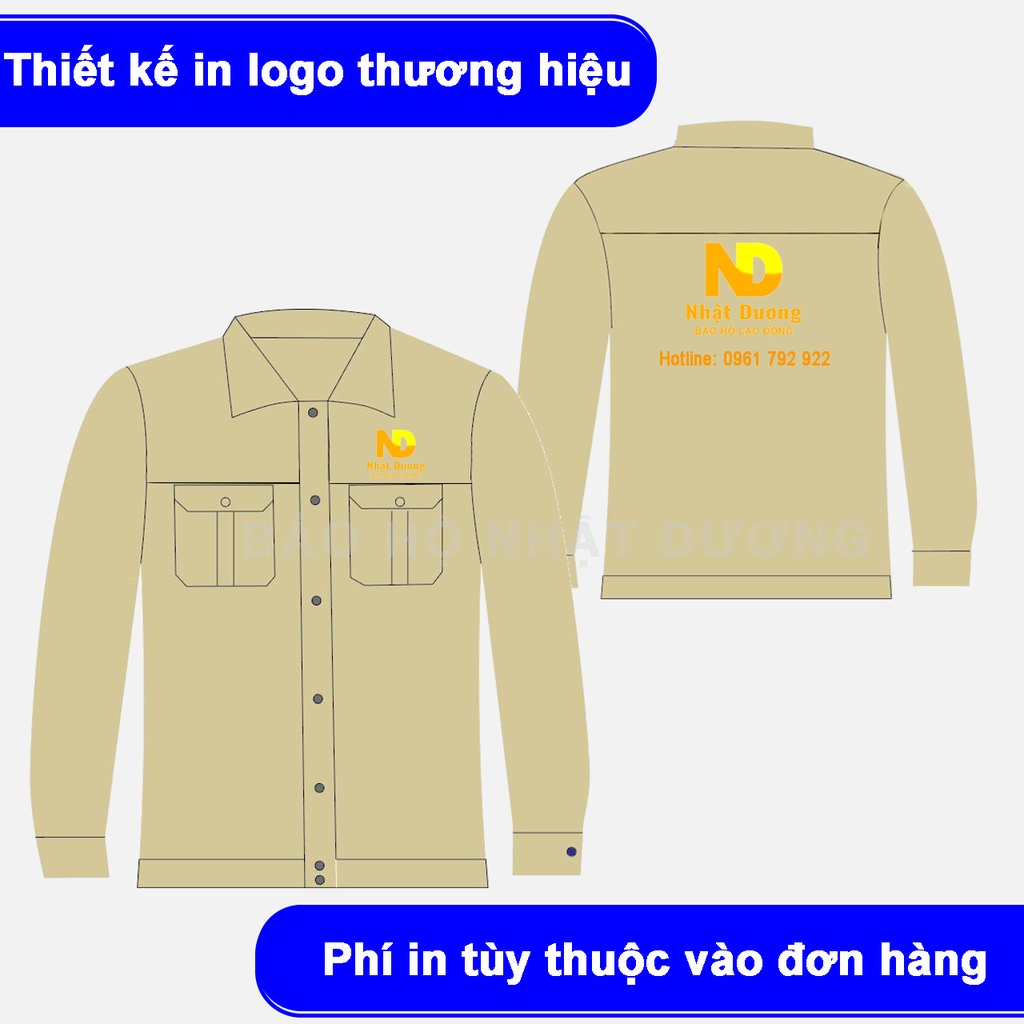 Quần áo bảo hộ lao động kaki dài tay cho công nhân ND06, Đồ bảo hộ lao động Nhật Dương màu xám ghi