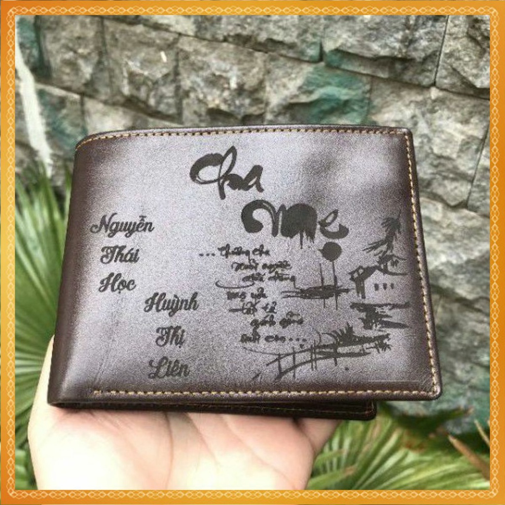 Quà tặng gia đình - Tổng hợp các mẫu ví da khắc theo yêu cầu, ví tặng cha và người thân