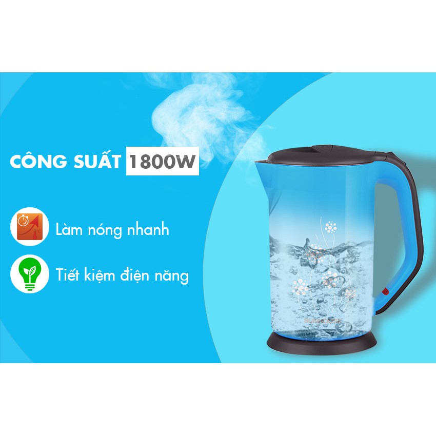 Ấm Siêu Tốc Inox 2 Lớp Sunhouse SHD1381G - Màu Xanh - Hàng chính hãng