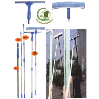 Bộ cây lau chùi kính inox hai đầu lau, cán có thể kéo dài 2,3m