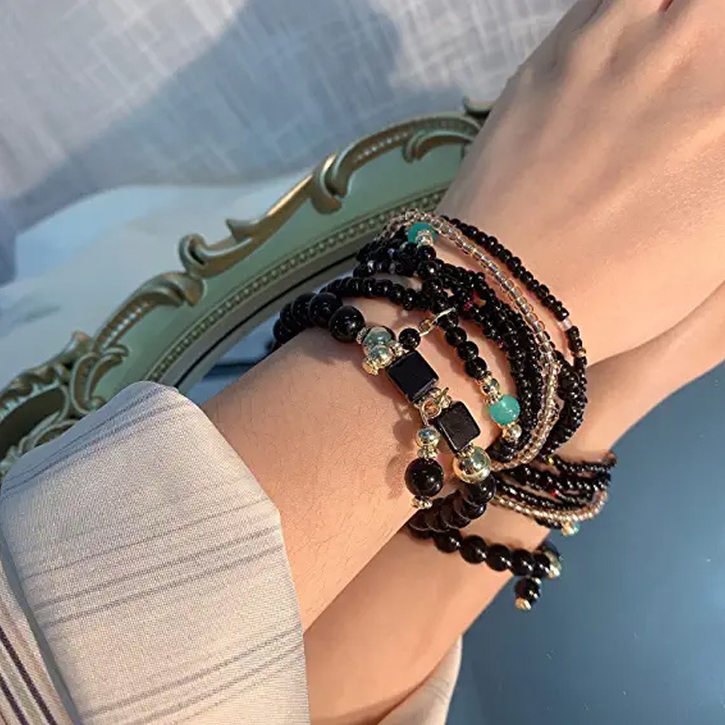 Set 8 Vòng Tay Hạt Đá Nhiều Lớp Tua Rua Phong Cách Bohemian Thời Trang Cho Nữ