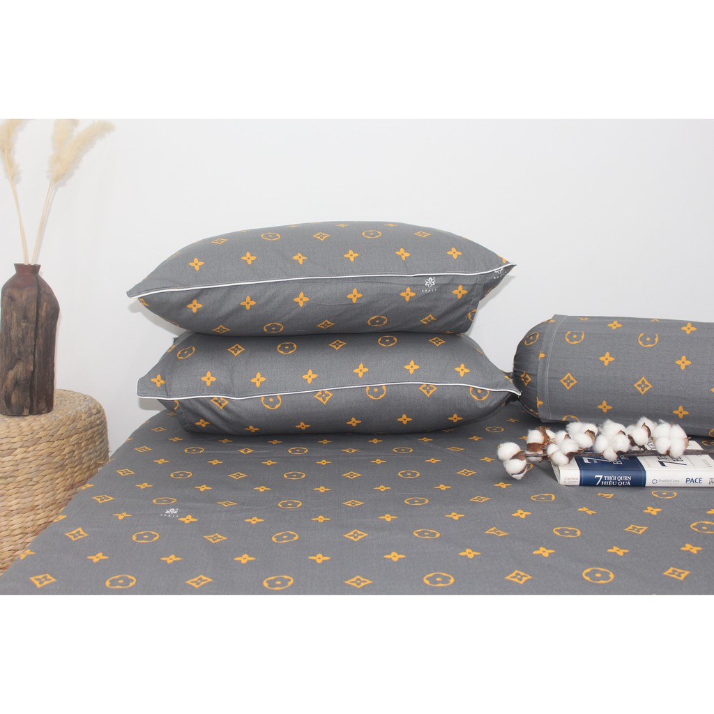 Bộ drap gối 4 món 100% cotton thiên nhiên Kha Ly-LV Xám