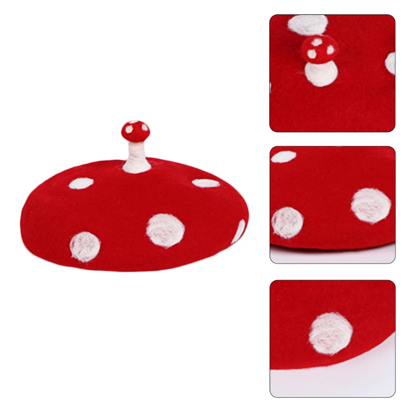 Mũ Beret Giả Len Họa Sĩ Chấm Bi Màu Trắng Phong Cách Vintage Pháp Dễ Thương