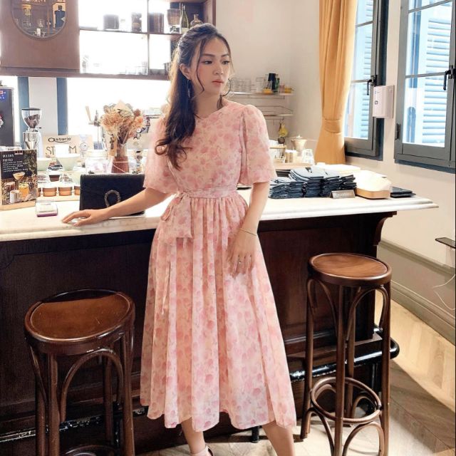 Đầm hoa hồng nơ lưng