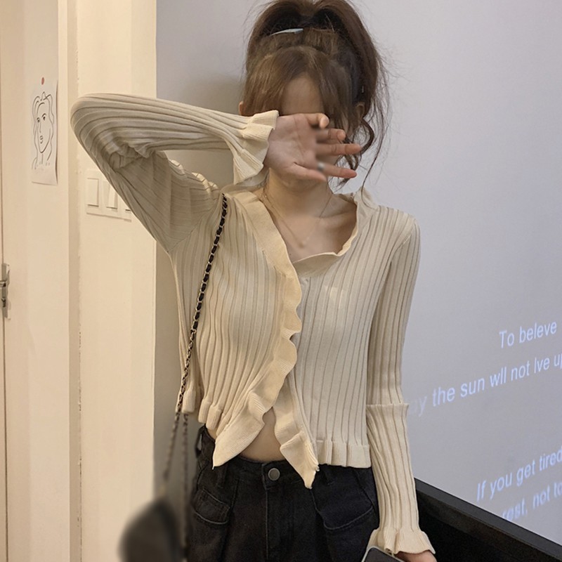 Áo Cardigan Dệt Kim Tay Dài Phối Nút Thiết Kế Cổ Chữ V Hợp Thời Trang | BigBuy360 - bigbuy360.vn