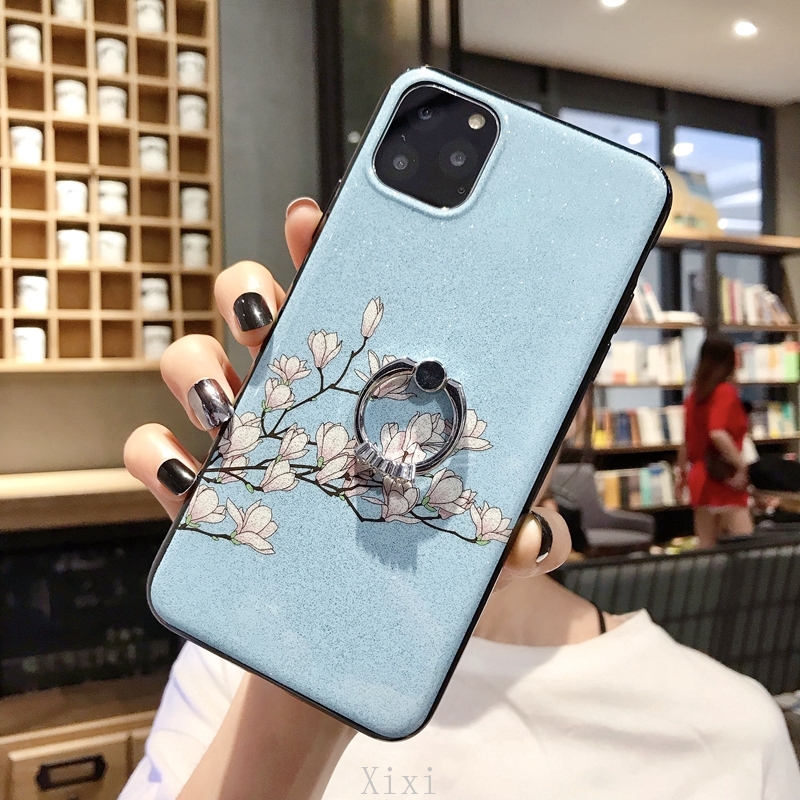 Casing Huawei Y8P Y7P Y6P Y5P Y9 Prime 2019 Y7 Pro Y6s Y5 Y9s Phone Case Flowers Gardenia & Magnolia Bling Glitter Soft TPU Cover With Finger Ring Holder