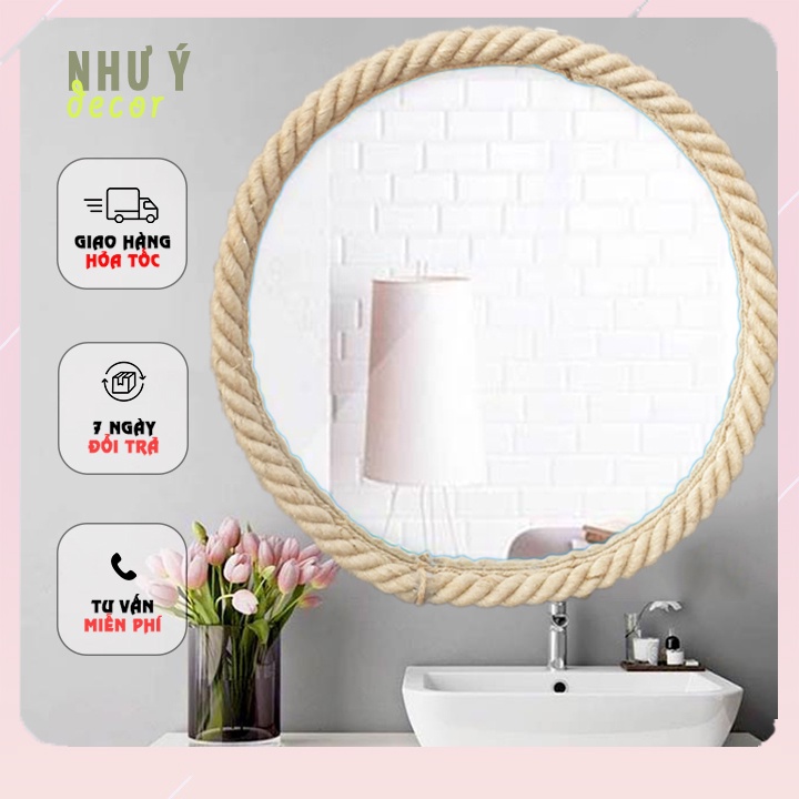 Gương Tròn Treo Tường⚡ FREE SHIP⚡ Viền Dây Thừng - Gương Tròn Decor Nhà Hàng Khách Sạn - Gương Tròn Trang Điểm