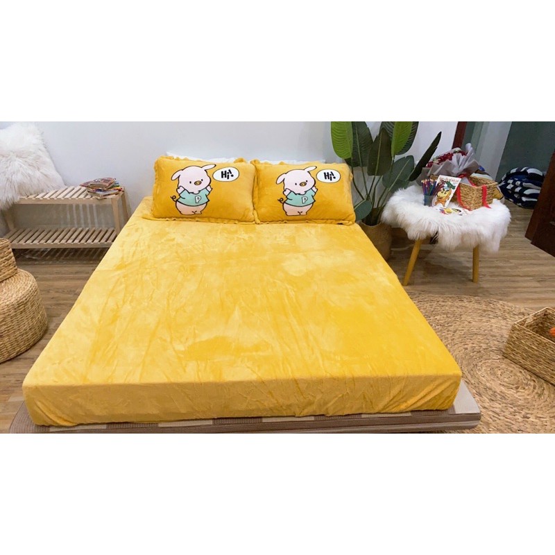 Sét bộ nỉ nhung 3D chăn thổi phao dày dặn cho mùa đông( miễn phí bo chun)