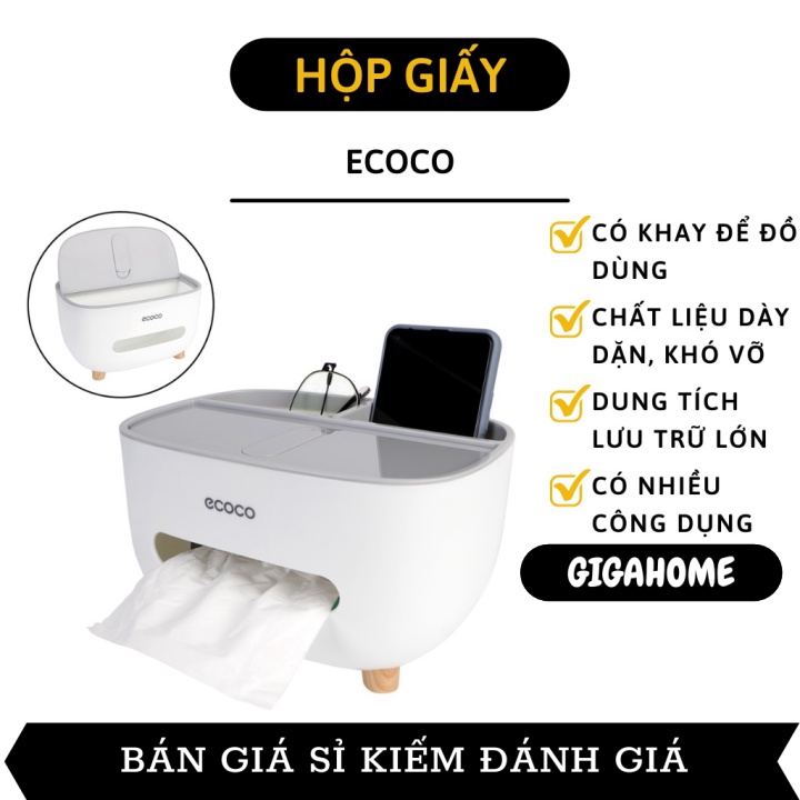 Hộp Đựng Khăn Giấy Ecoco GIGAHOME Hộp Giấy Ăn Để Bàn Sang Trọng Có Ngăn Để Đồ Đa Năng 1039