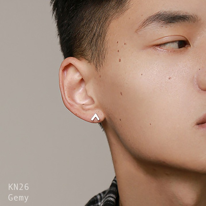 Khuyên tai nam bạc ta thiết kế chữ V đơn giản, cá tính, unisex Victory (1 chiếc) | GEMY SILVER KN26