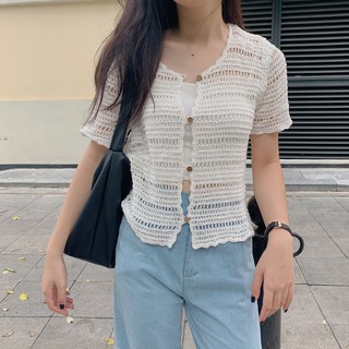 áo crochet ngắn tay cúc nâu SA350 1994closet
