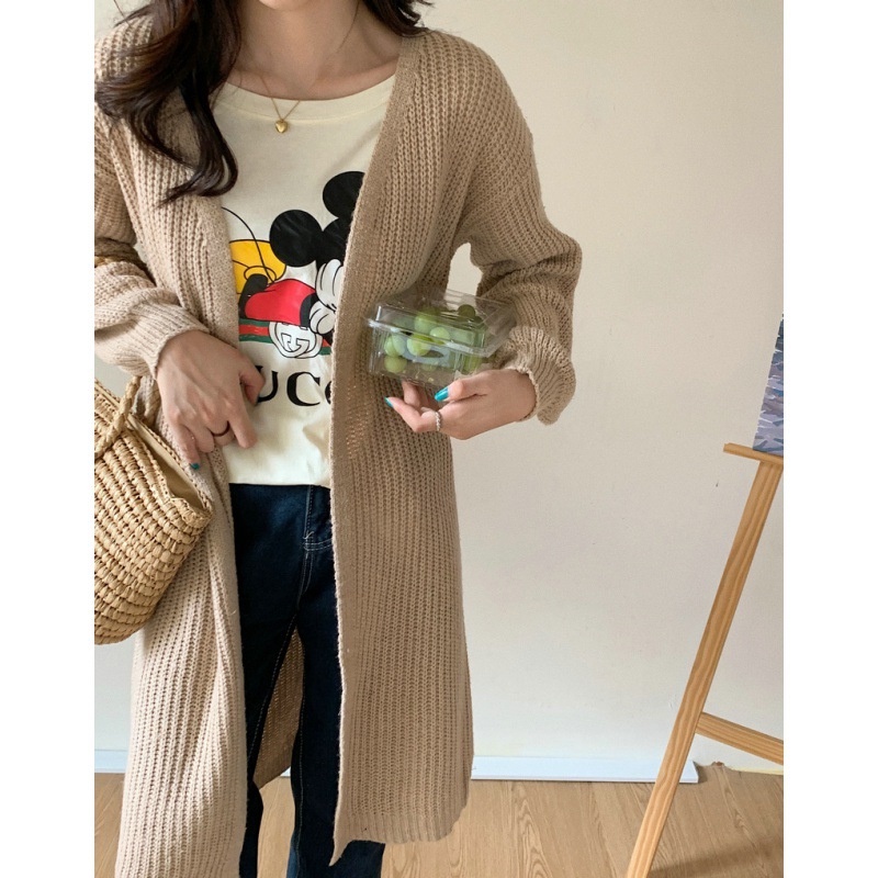 MS738 Áo cardigan len dệt kim sợi to dáng dài Hàn Quốc