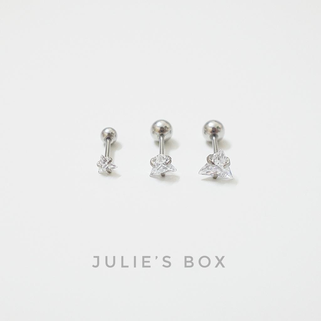 [1 Chiếc] Khuyên Tai Titan Đá Trắng Tam Giác Zircon Unisex Màu Bạc Đuôi Bi Không Gỉ Sét Không Ngứa Julies Box 66