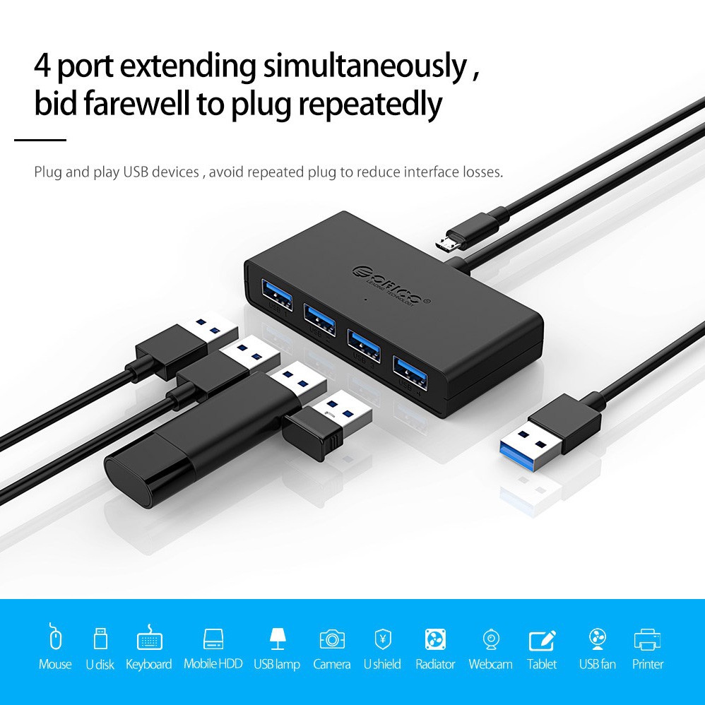 Bộ Hub ORICO G11-H4-U3 4 Cổng USB 3.0 Dài Cho laptop táo/Notebook/Pc