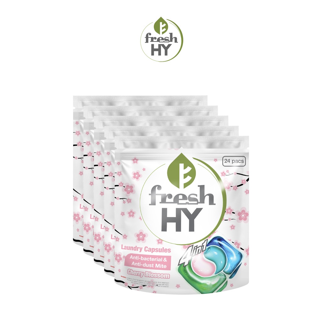 Combo 5 Túi Viên Giặt Xả Tiện Lợi 4 trong 1 Fresh Hy Hương Hoa Công Nghệ Nhật Bản (24 Viên/ Túi)
