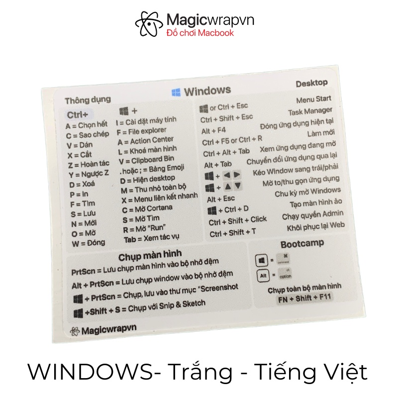 [V3] Miếng dán phím tắt Win.đows 10 / 11 Có boot.camp | Magicwrapvn | Cho mọi laptop. Sticker phím tắt.