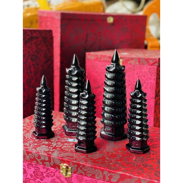 THÁP VĂN XƯƠNG Đá ONYX đen 9 Tầng - 15cm & 20cm