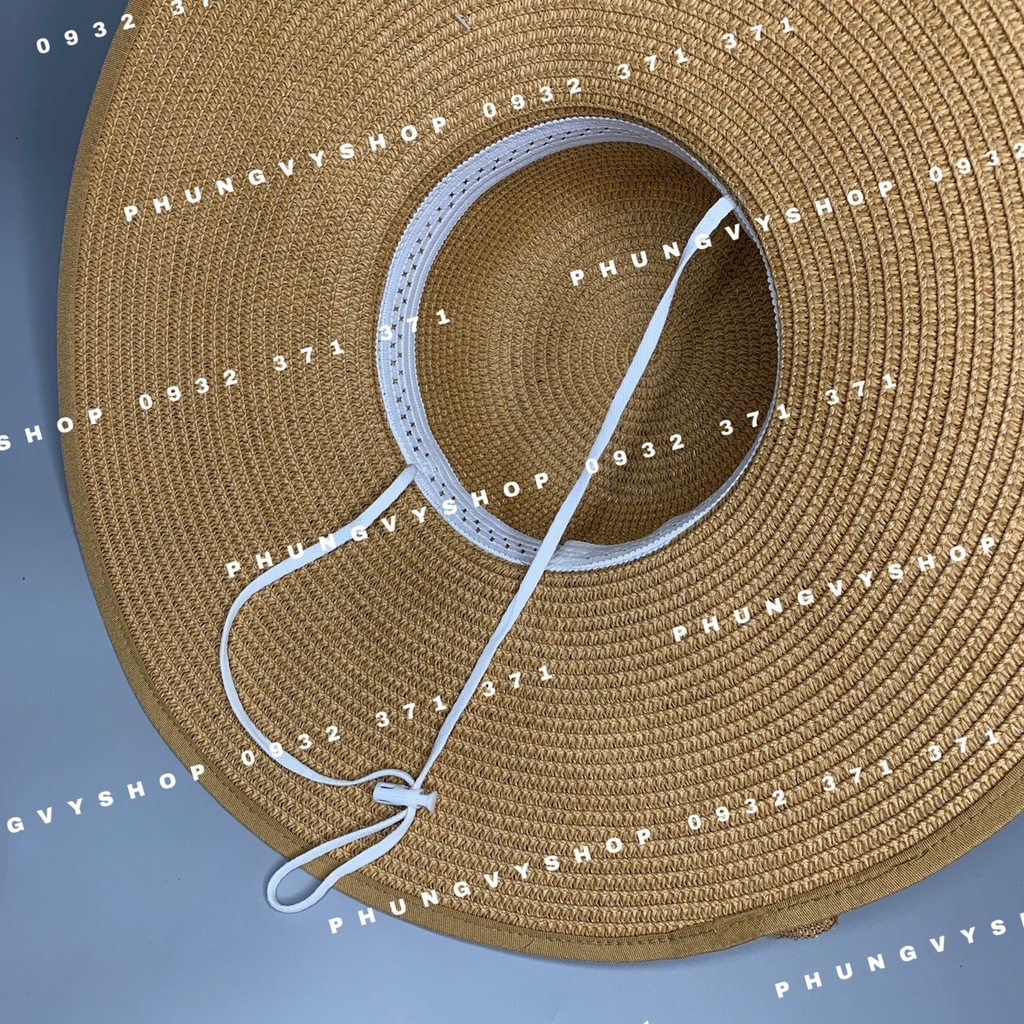 Mũ cói tai bèo Vành To Rộng che nắng thoáng mát đi biển phungvyshop - Bo CÓI VÀNH ĐẠI DÂY CỘT DÀI