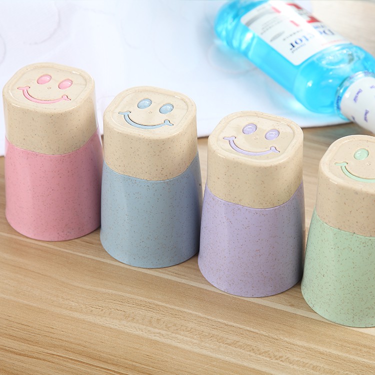 4pcs/set New Arrival Biodegradable Smile Drinking Cup Plastic Wheat Straw Cup Colorful Reusable Cups for Drink Water Juice Milk Coffee Tea,Etc.