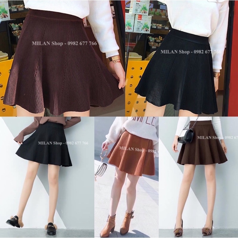 Chân váy len xoè ngắn trên gối các kiểu nhiều màu