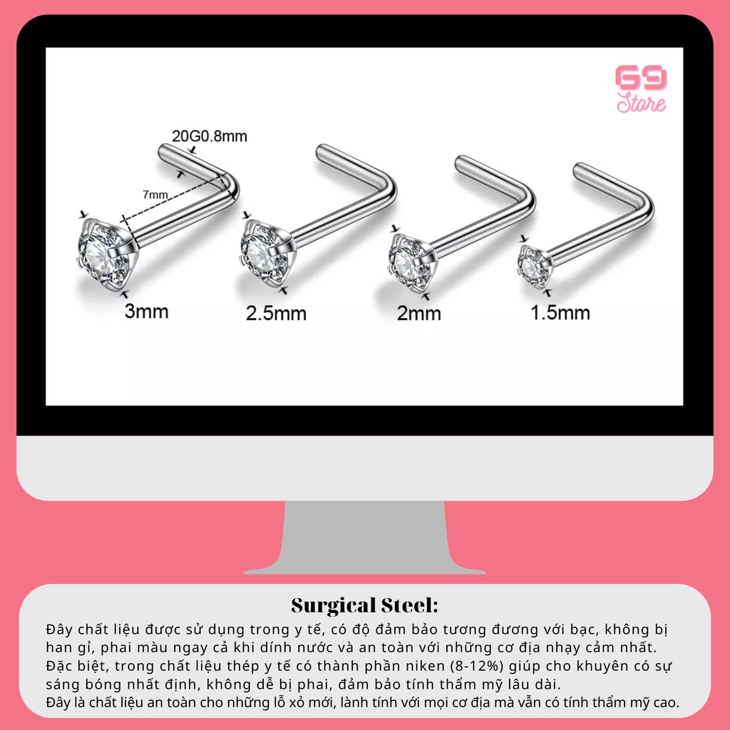 Khuyên Cánh Mũi Nose Ring Cao Cấp Đính Đá Pha Lê Zircon Hàng Nhập Khẩu 69Store MS:K4CM01