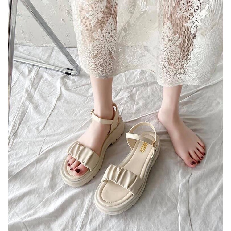 Dép Sandal Nữ Đi Học Vintage, Dép Quai Hậu Đế Bằng Cao 4cm