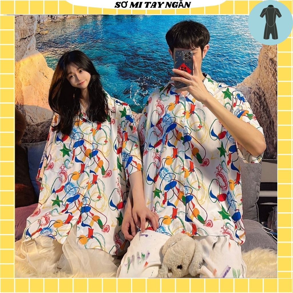 Áo sơ mi họa tiết unisex from rộng nam nữ , sơ mi nam nữ vải voan lụa mịn mát free size 40kg - 70kg