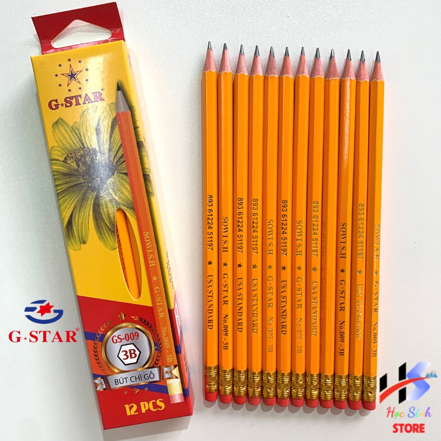 Hộp 12 cây bút chì đen thân gỗ GSTAR GS009 ( 2B - 3B - 4B - 5B - 6B )