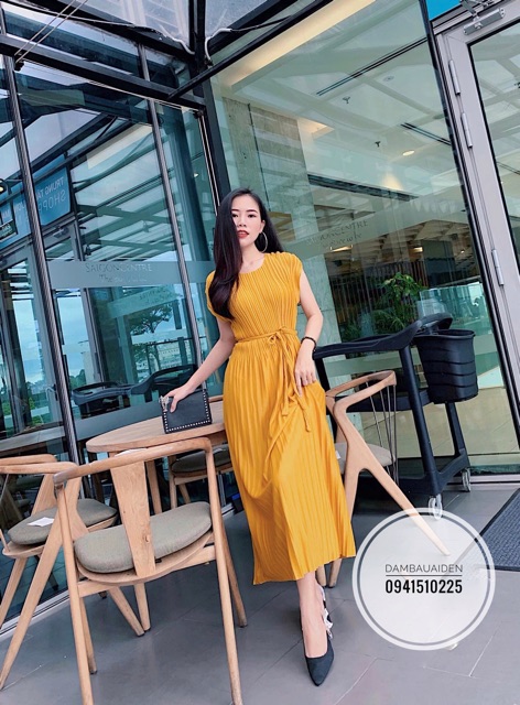 Váy bầu xinh dáng thời trang xếp li dáng dài công sở 45-80kg