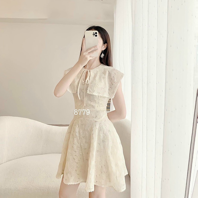 Váy Thiết Kế Vải Hoa Phối Ren Cổ Thủy Thủ V2028- Lolla_Fashion