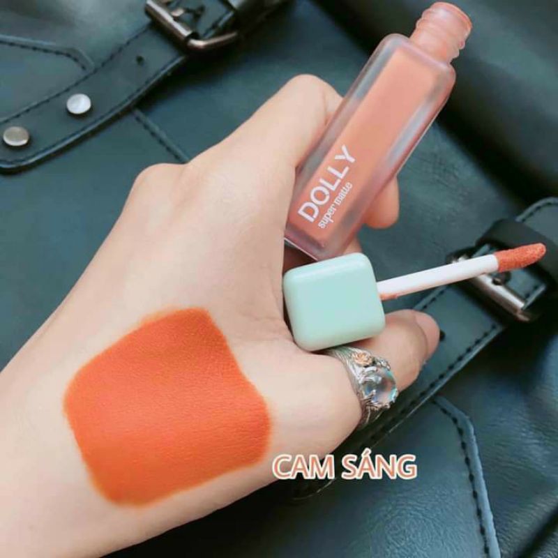 Son kem lì màu cam sáng Dolly super matte, son kem lì không chì bền màu lâu trôi, mua 2 cây tặng 1 hộp đựng cao cấp