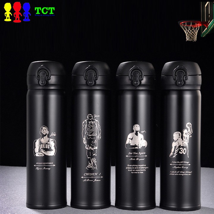 Bình giữ nhiệt 500ml inox 304 tráng bạc giữ nhiệt tối ưu hơn 8H logo cầu thủ bóng rổ NBA