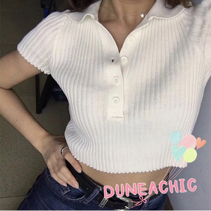 DUNEA Áo polo Ngắn Tay Màu Trơn Thời Trang Dành Cho Nữ