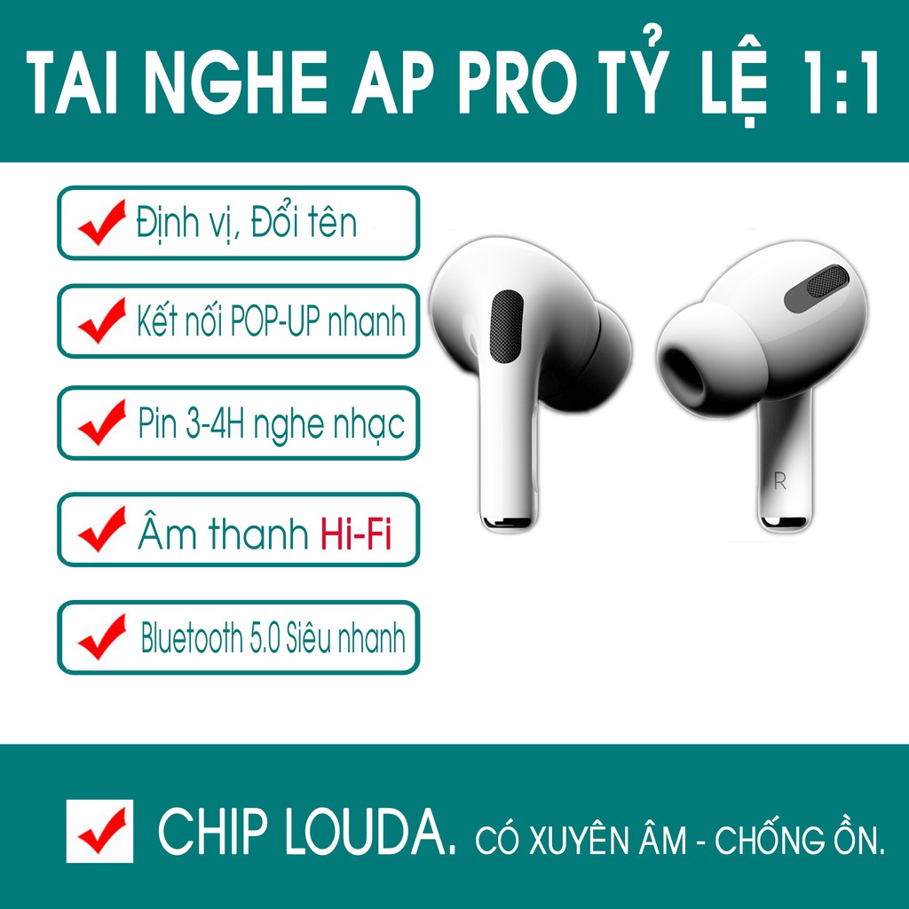 [TẶNG CASE AIRPODS PRO] Tai Nghe TWS AP PRO - Đổi Tên Định Vị - FULL CHỨC NĂNG - Bảo hành 6 tháng