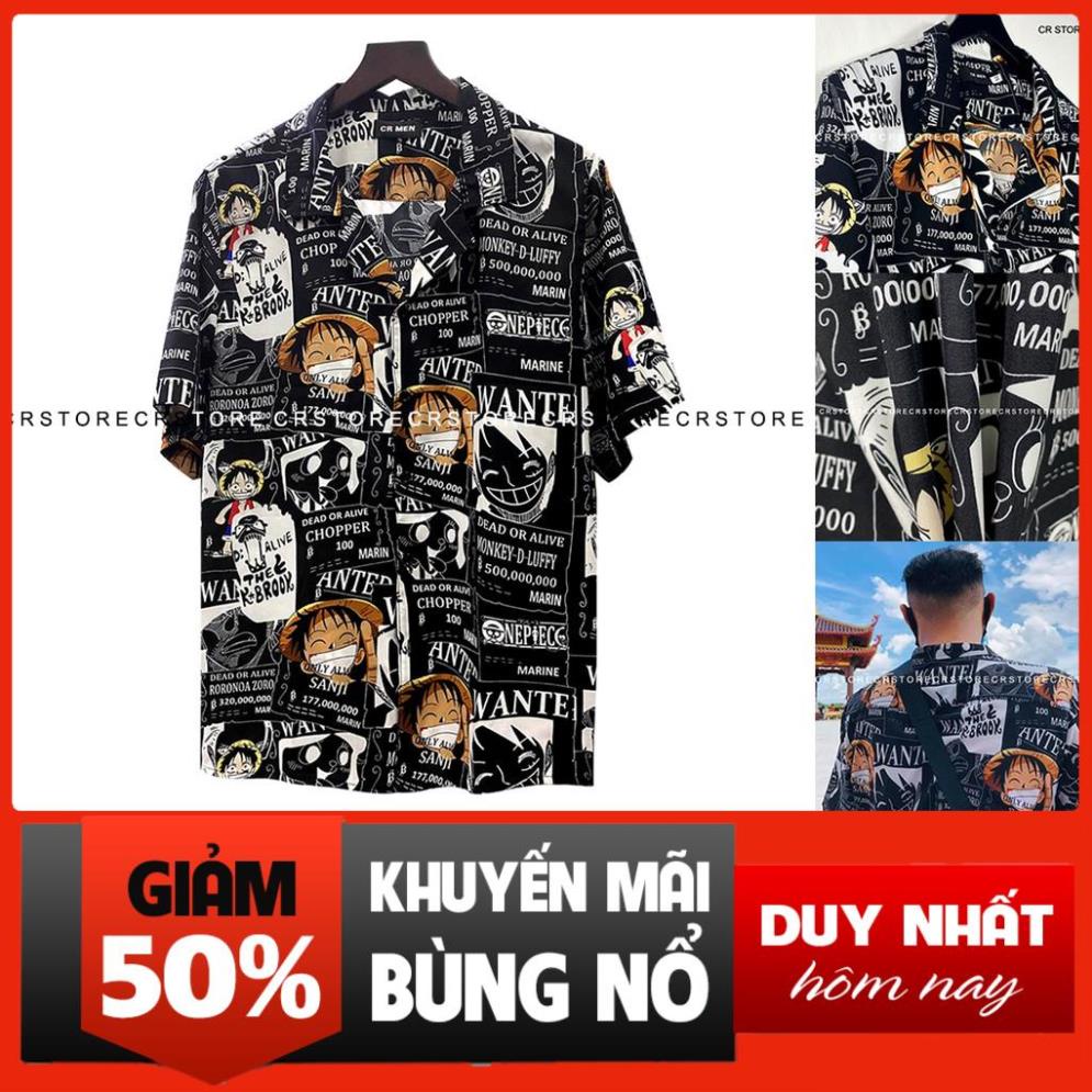 Áo sơ mi đen Cổ DANTON - VEST Monkey D. Luffy 3 màu đen - trắng - vàng ngắn tay form rộng unisex nam nữ vải lụa *