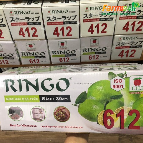 Màng bọc thực phẩm Ringo 612, kích thước 30cm x 500m, chính hãng công ty, co giản tốt, dùng được lò vi sóng