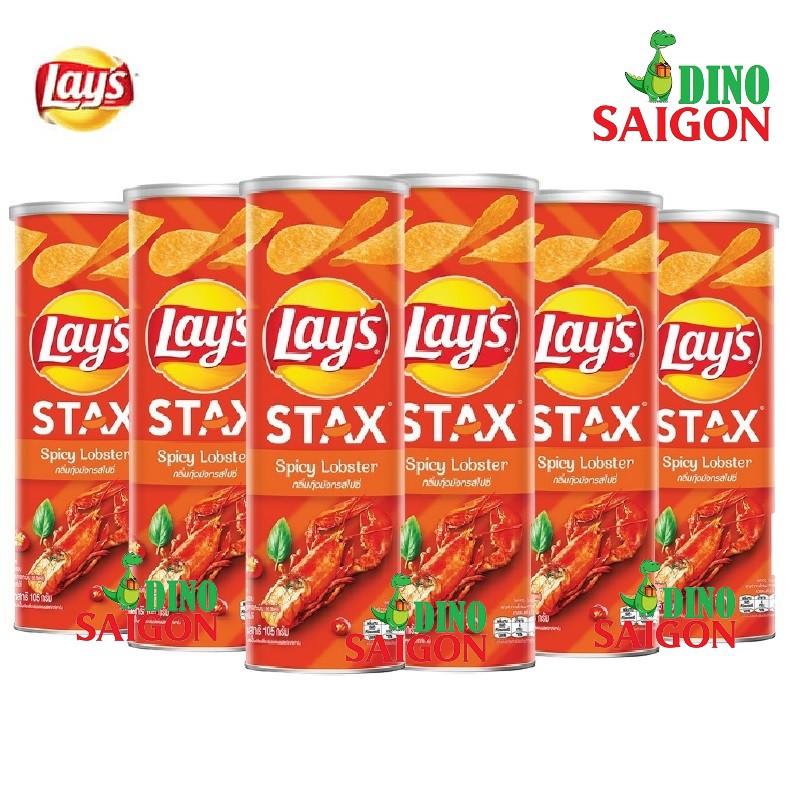 Bộ 6 Hộp Bánh Snack Khoai Tây Lay's Stax Thái Lan 105g vị Tôm Hùm Nướng