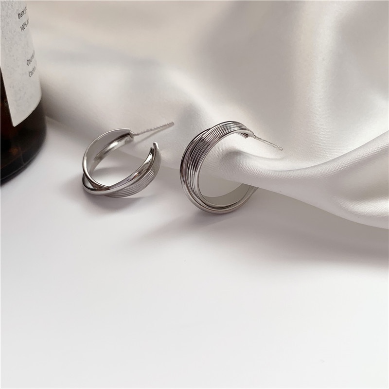 Bông Tai Mạ Bạc 925 Hình Tròn Đơn Giản Thời Trang Phong Cách Hàn Quốc Cho Nữ