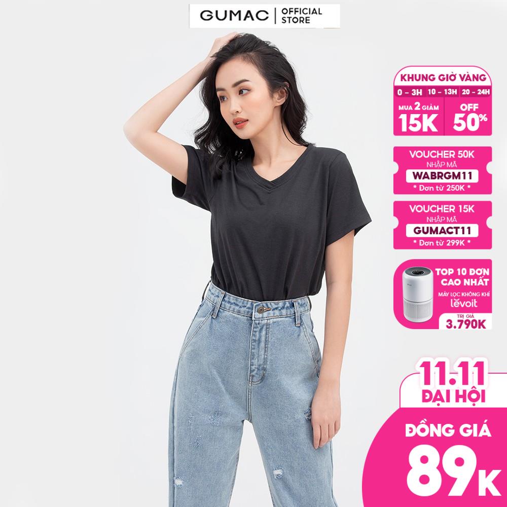 [Mã WABRGM11 giảm 10% đơn 250K] Áo thun nữ cổ tim cơ bản GUMAC nhiều màu, form cơ bản ATB808 | BigBuy360 - bigbuy360.vn