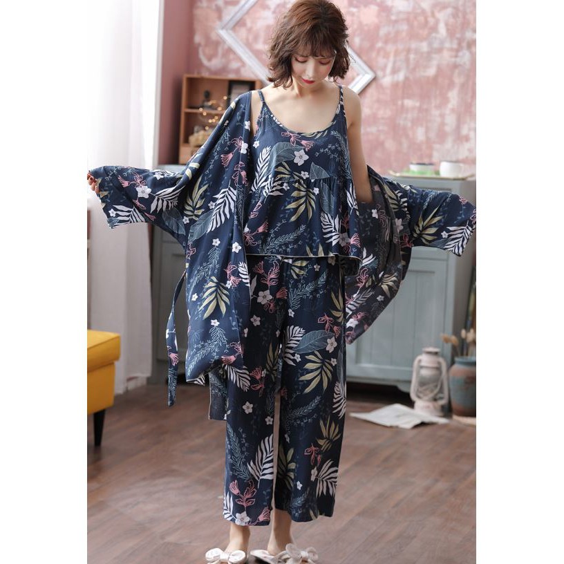 Bộ Mặc Nhà 3 Chi Tiết Vải Linen ( Hàng Xịn Có Size) CT110