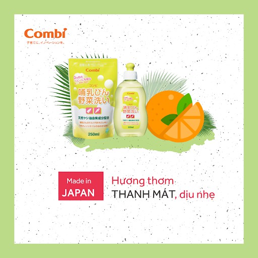 Nước rửa bình sữa cho bé COMBI túi 250ml, dung dịch rửa bình hữu cơ an toàn - Monnie Kids