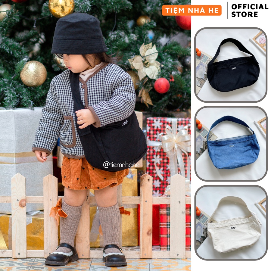Túi Đeo Chéo Cho Bé Trai Gái Tiệm Nhà He Họa Tiết Trơn Phong Cách Hàn Quốc Cute