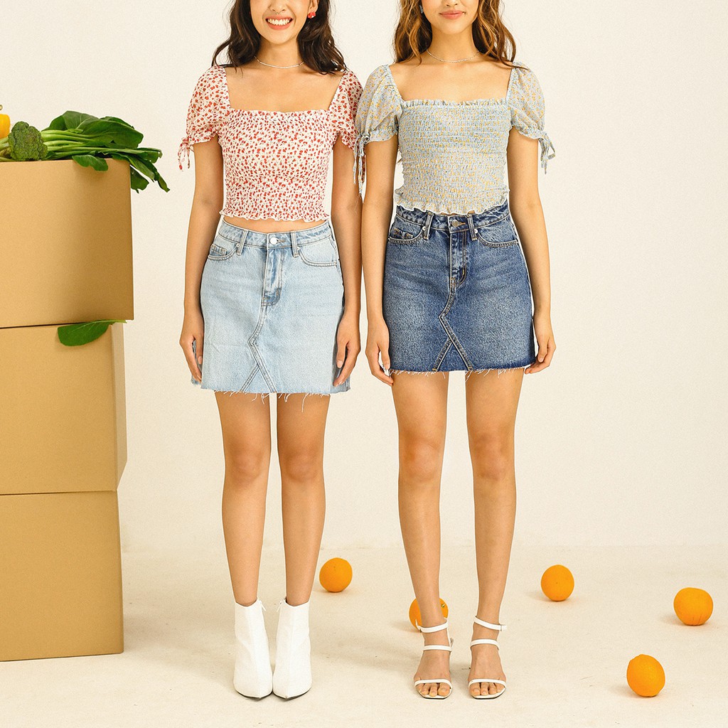 Váy jean MIEU dáng ngắn chữ A ráp cắt lai - GF07 | BigBuy360 - bigbuy360.vn