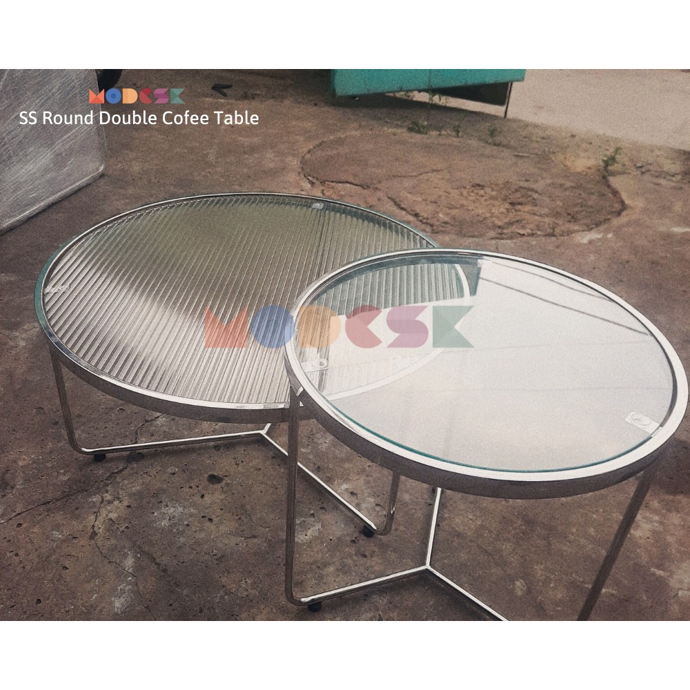 Bàn sofa - trà đôi Modesk SS Round Double Coffee Table khung inox 304 - kính cường lực [phòng khách - quán cafe]