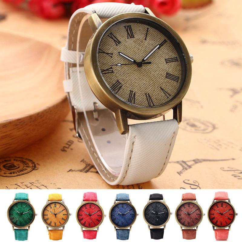 Đồng hồ analog máy quartz mặt số La Mã dây da thật