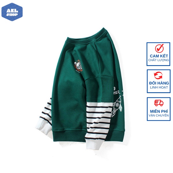 Áo nỉ bé trai size đại AKL, áo len dài tay cho bé trai 5 đến 14 tuổi nặng 25kg đến 45kg phong cách Hàn Quốc