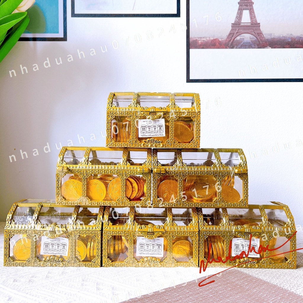 Một hộp sô cô la hình đồng vàng/rương vàng Thái Lan hộp xịn 112gam