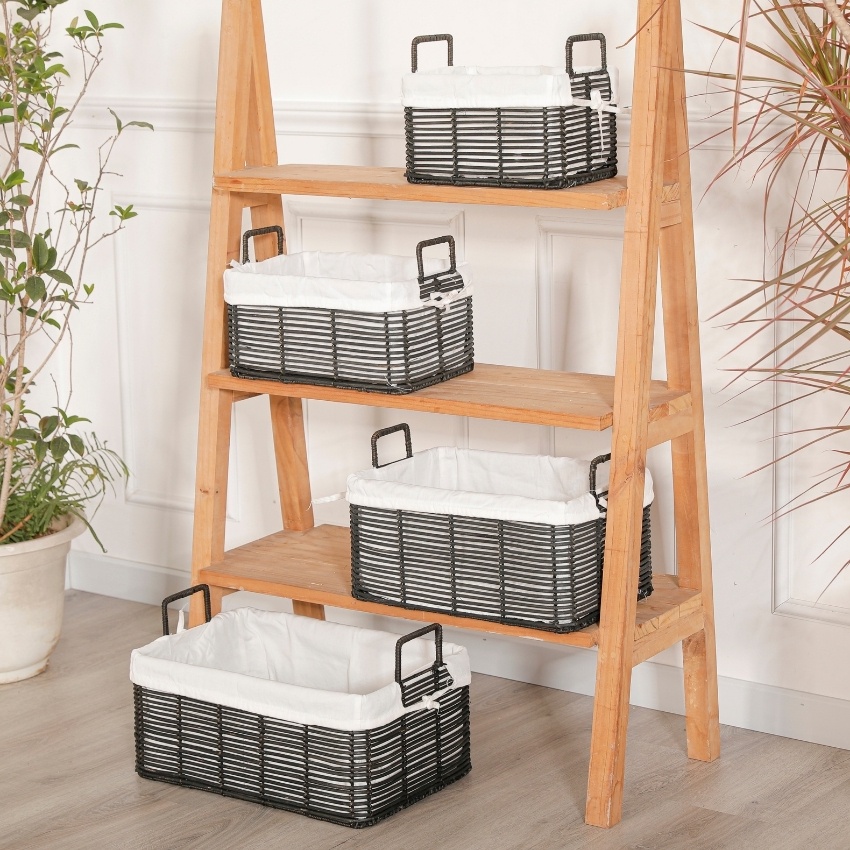 Giỏ đựng đồ mây tre đan BAMBOOO ECO có vải kháng khuẩn, chịu được nặng có tay xách dùng trong gia đình, khách sạn