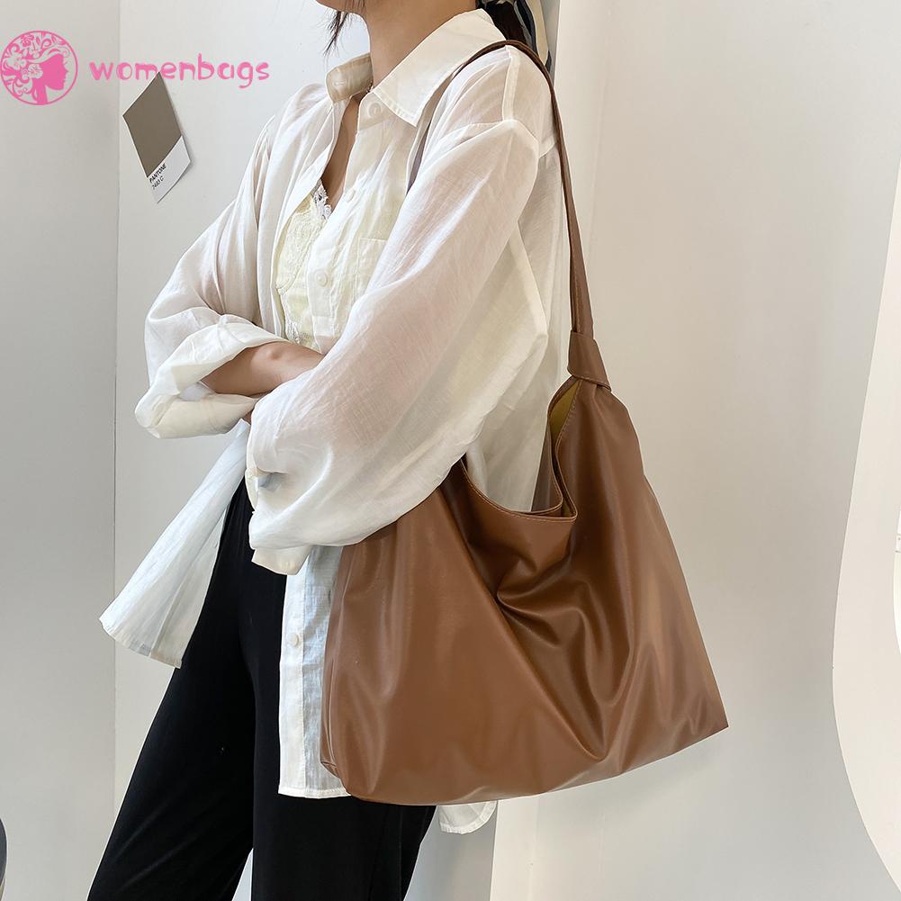 Túi tote đeo vai bằng da PU màu trơn cỡ lớn tinh tế thời trang dành cho nữ